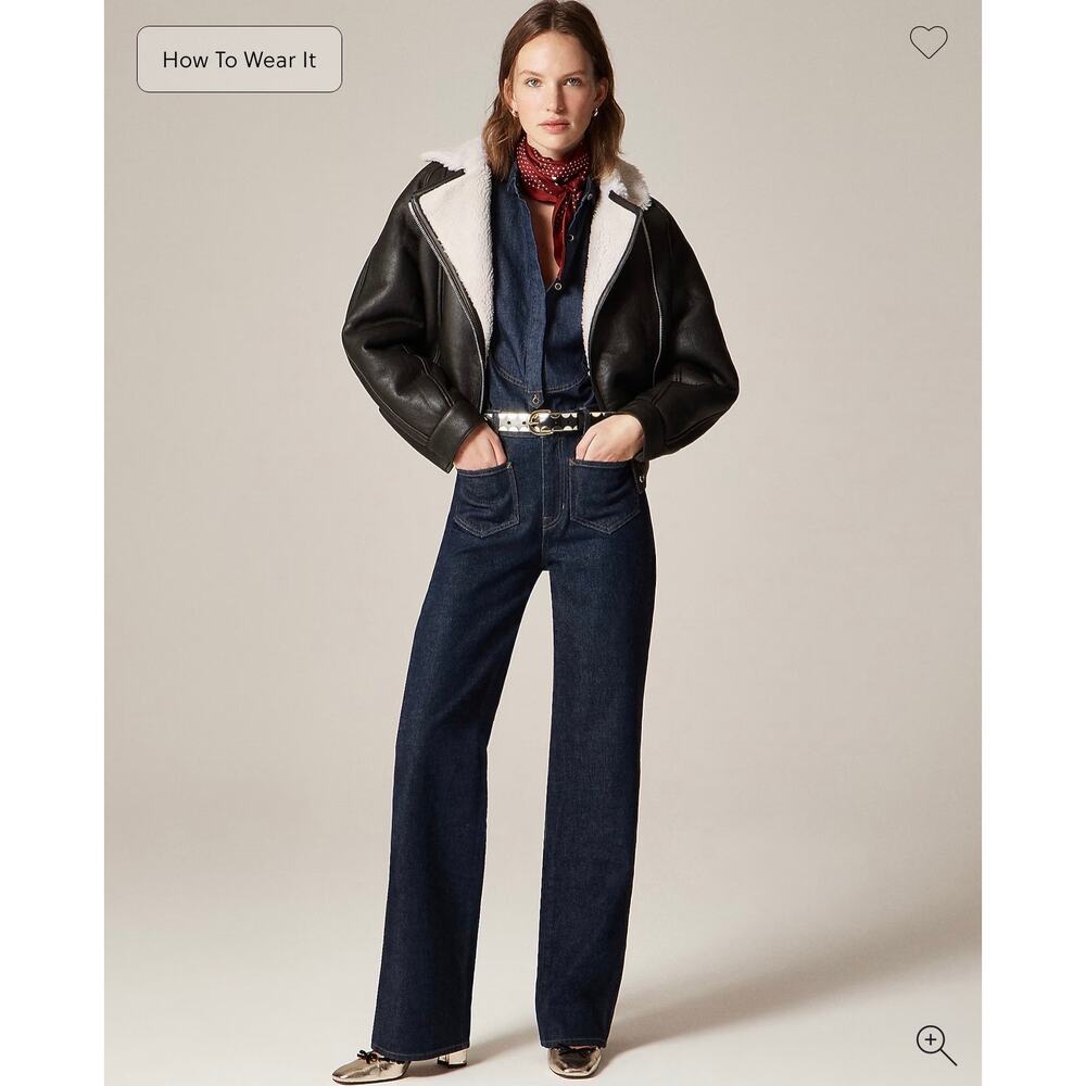 J. Crew Collection Lamb Leather Lamb Shearling Moto Jacket Black Size M NWT - Picture 14 of 16